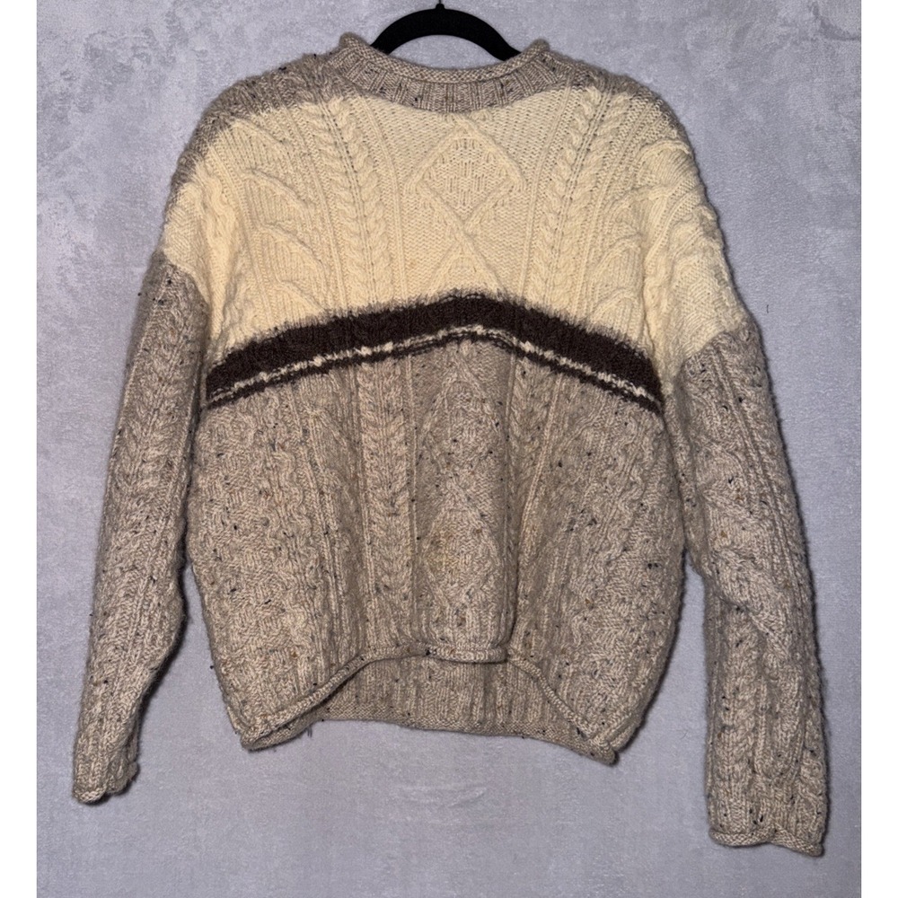 Celtic Country Sweater Men's Large Tan/Brown Cable Knit Wool Turtleneck Pullover